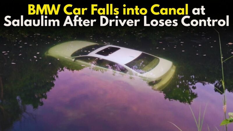 BMW Car Falls into Canal at Salaulim After Driver Loses Control
