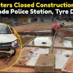 Car Enters Closed Construction Zone Near Ponda Police Station, Tyre Damaged